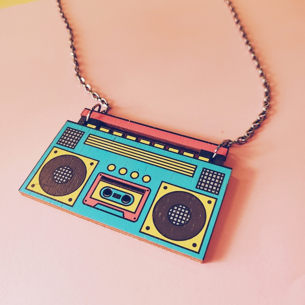 Retro Wooden Boom Box Necklace